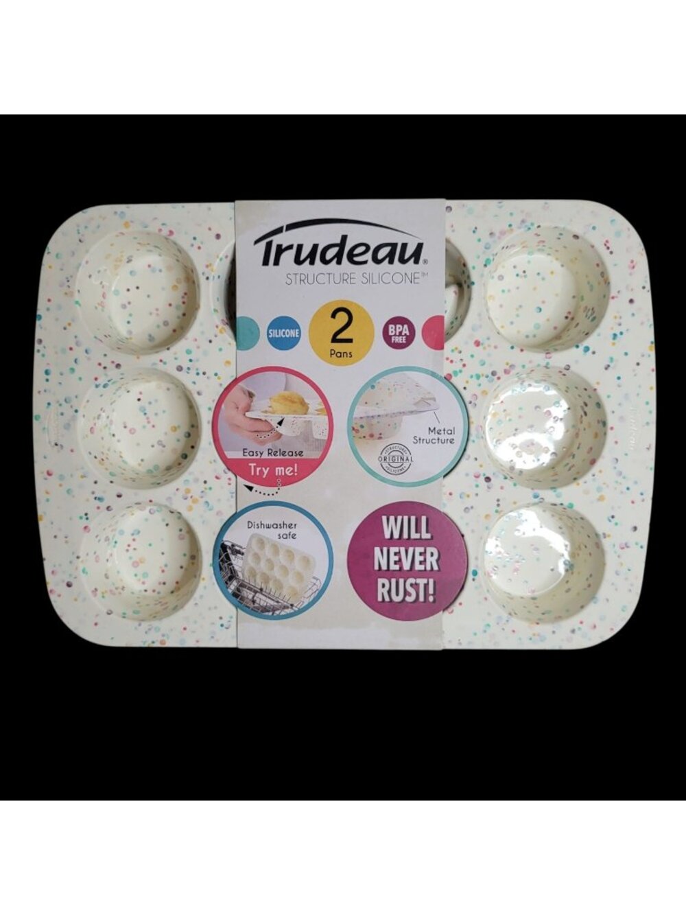 Set of 2 Trudeau Structure Silicone Muffin Cupcake Pan White Confetti 12-Cup